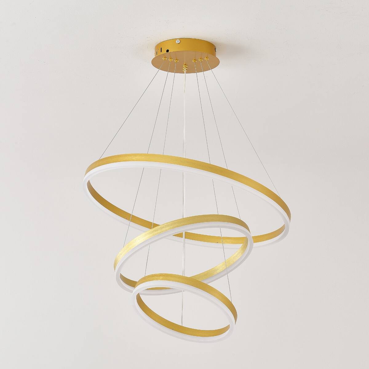 Alt View 2. Loheer - Loheer Modern Gold Three Ring LED Chandelier Dimmable Adjustable Pendant Light.