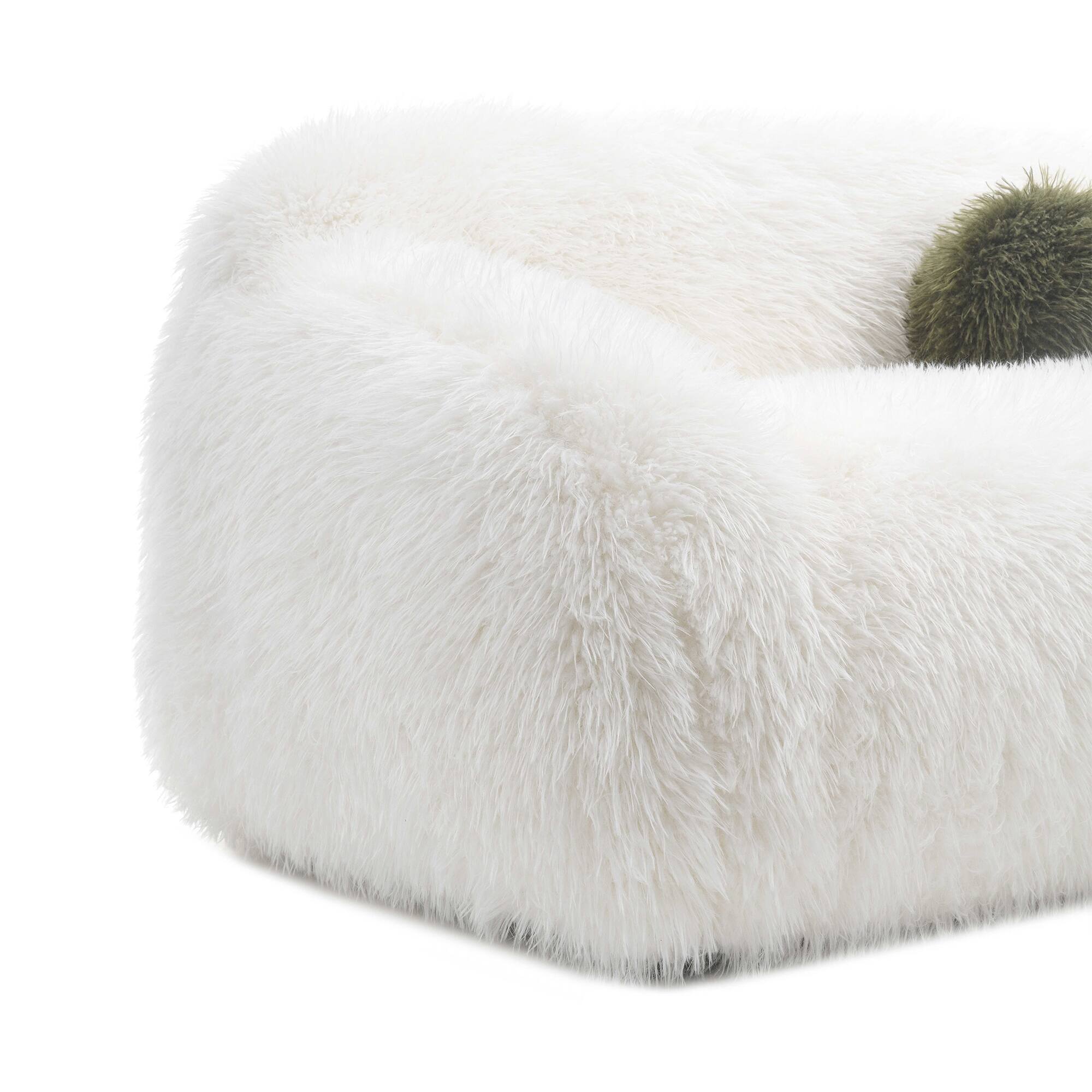 Alt View 5. Vaczon - Faux Fur Loveseat Chair Cozy Shaggy Plush Sofa for Home, Apartment, Lounge Area with Accent Pillows - White.