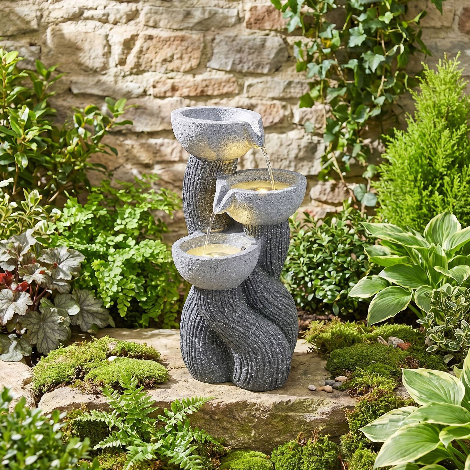 Alt View 3. Costway - Costway 18.5"H Outdoor Water Fountain 3-Tier Cascading Bowl Tabletop Waterfall Fountain - Gray.