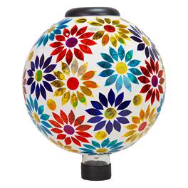 Sunnydaze - Mosaic Gazing Ball with Solar Light - 10 in - Midsummer Dahlias