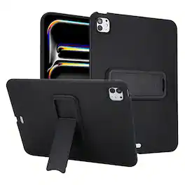 Dteck - Shockproof Case for Apple iPad Pro (M5) 11" 2025, Slim Leather Texture Protective Cover with Multi Angle Folding Stand - Black