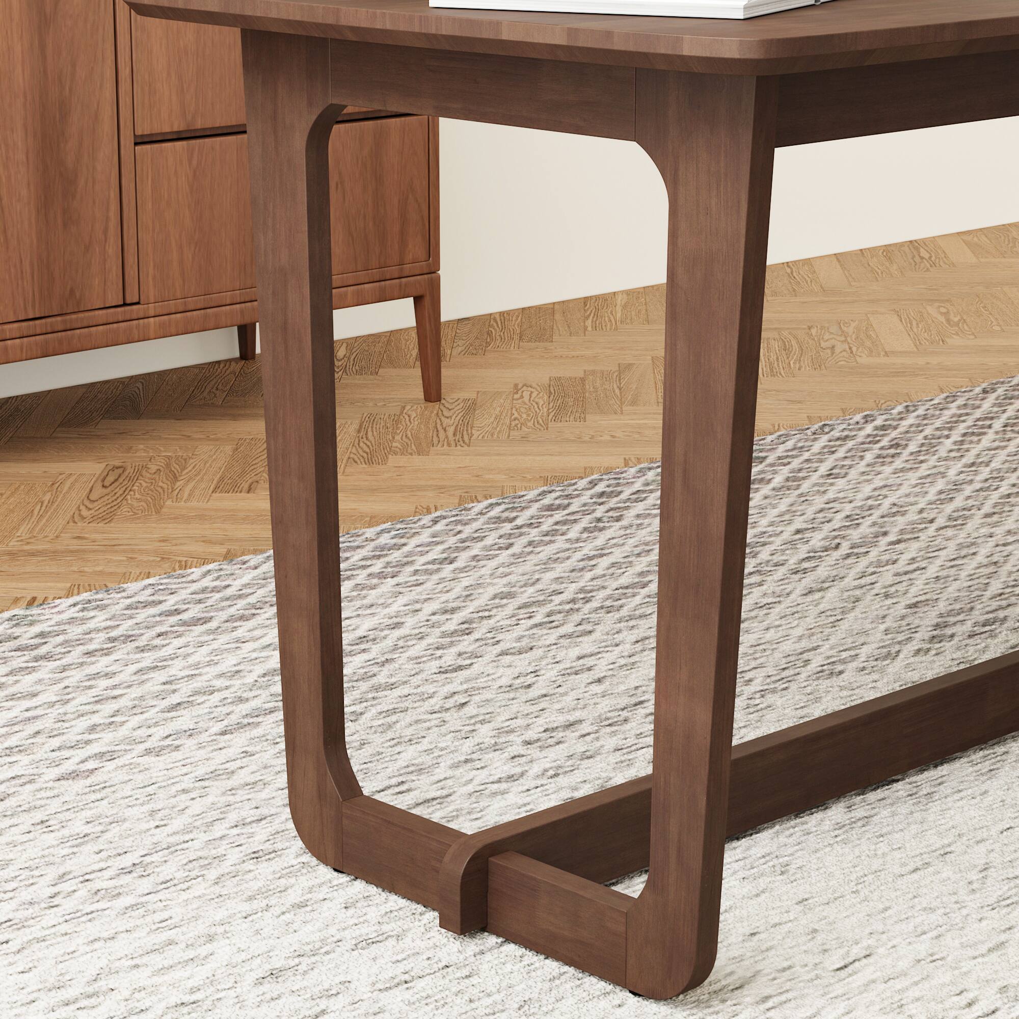 Alt View 4. Famapy - Solid Wood Writing Desk, Rubberwood Computer Desk with Wide Desktop and Safe Round Corners, Study Table for Home Office - Brown.