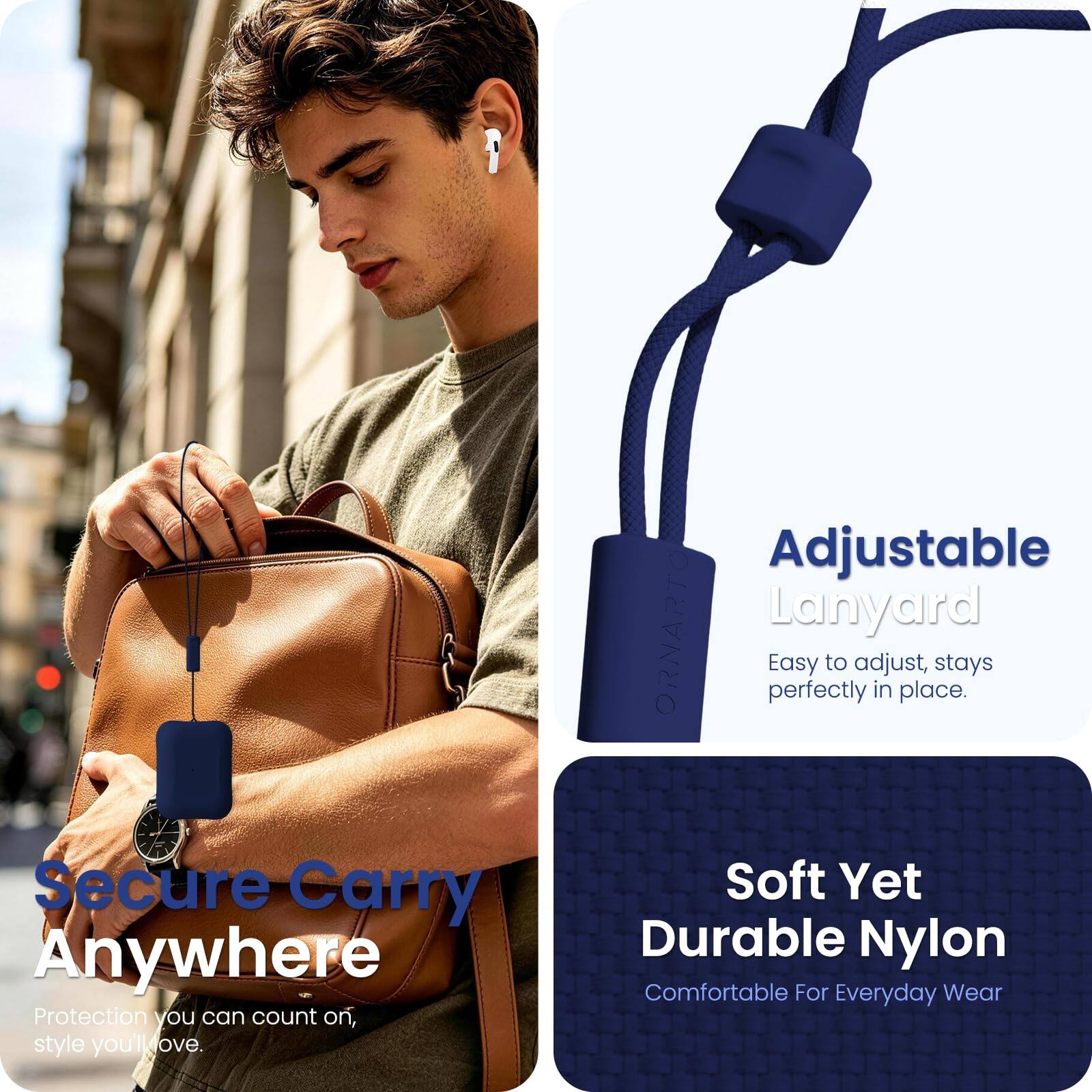 Adjustable Lanyard  
Easy to adjust, stays perfectly in place.  

Secure Carry Anywhere  
Protection you can count on, style you'll love.  

Soft Yet Durable Nylon  
Comfortable For Everyday Wear
