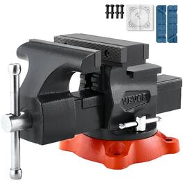 VEVOR - Bench Vise, 5.5" Jaw Width, 5.5" Max Jaw Opening Multipurpose Vise with 360° Swivel Locking Base, 2.8" Throat Depth - Gray with orange base