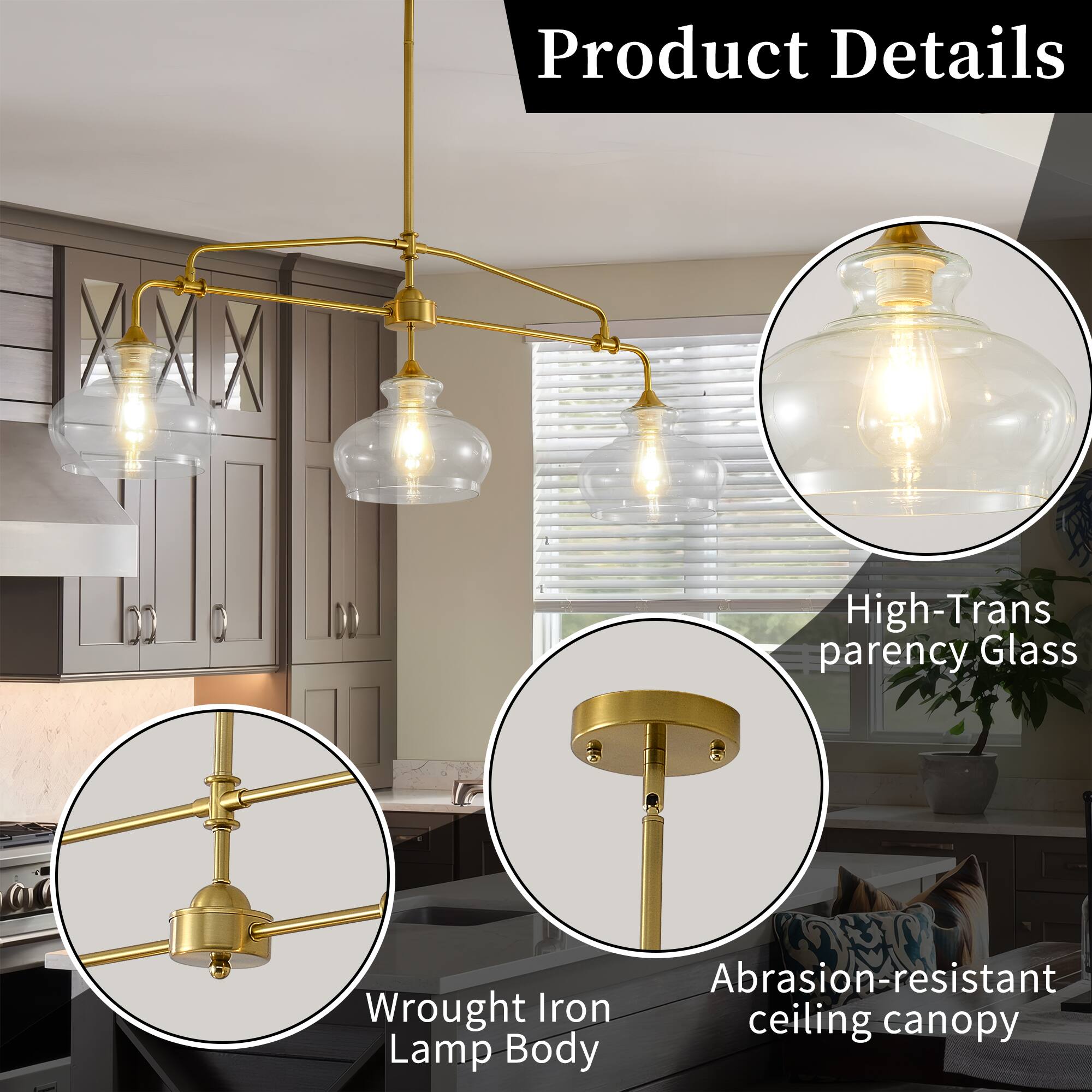 Product Details

- High-Transparency Glass
- Wrought Iron Lamp Body
- Abrasion-resistant ceiling canopy