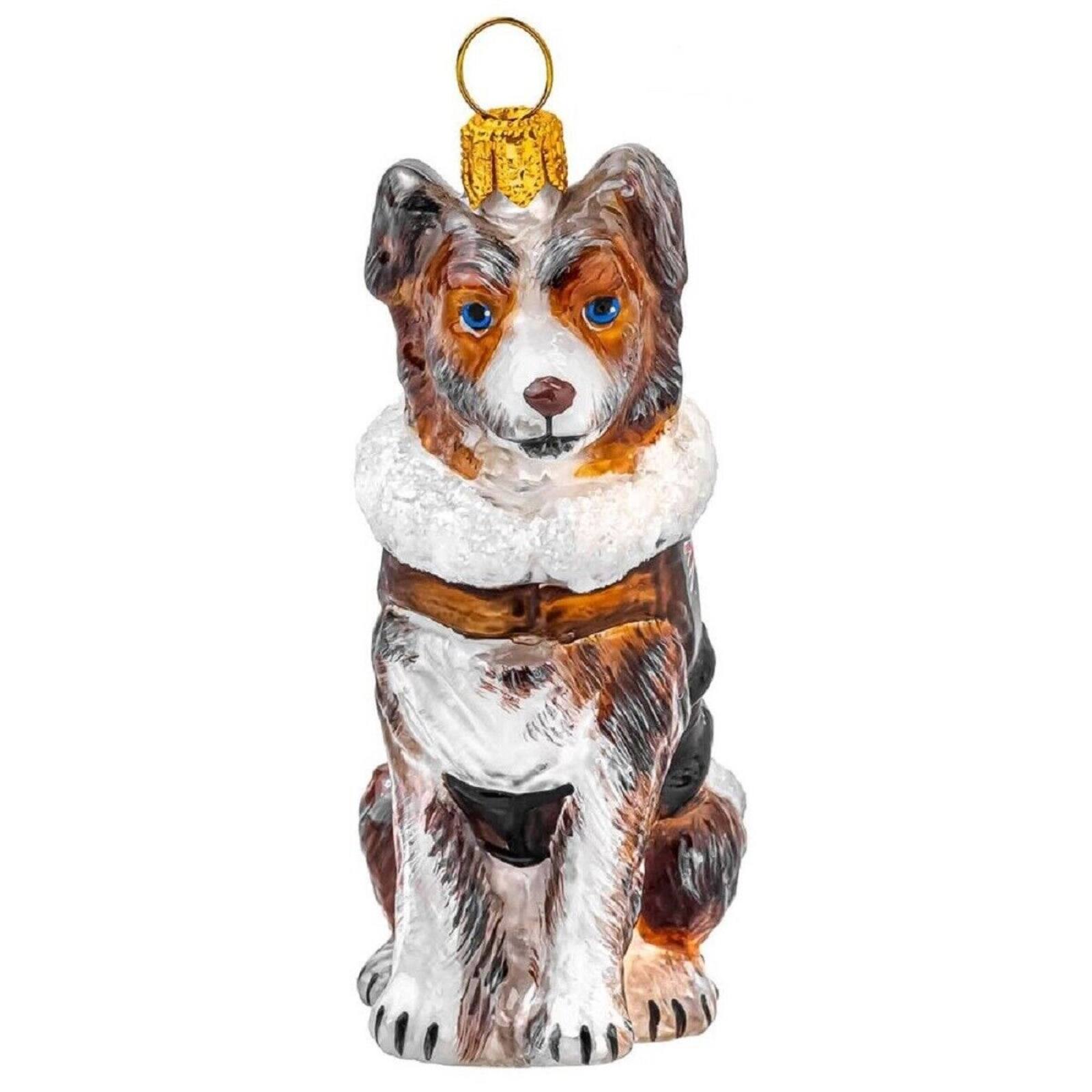 Front. Joy to the World Collectibles - Joy to the World Red Merle Australian Shepherd Aviation Bomber Polish Glass Christmas Ornament - Multicolor.