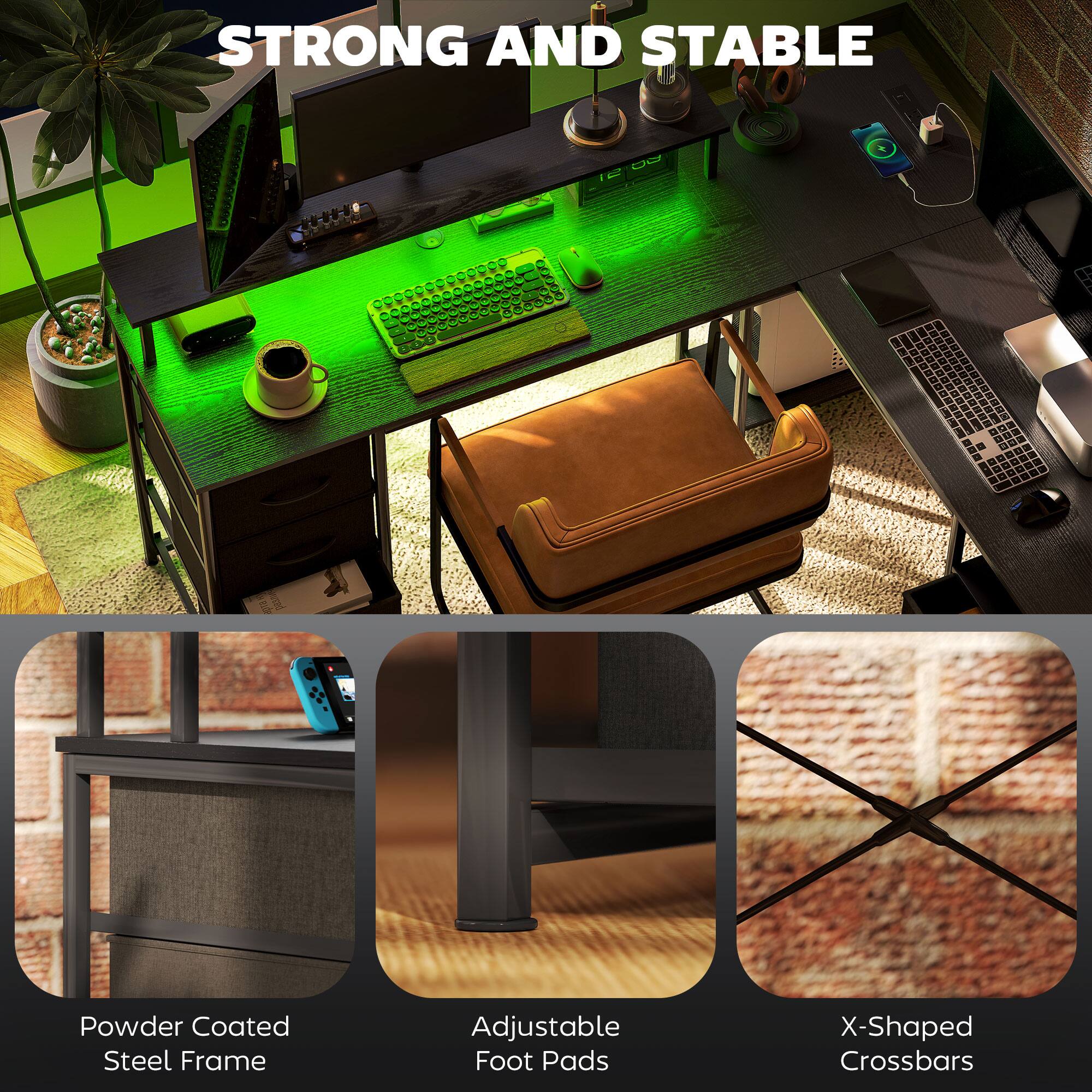 STRONG AND STABLE - Powder Coated Steel Frame, Adjustable Foot Pads, X-Shaped Crossbars