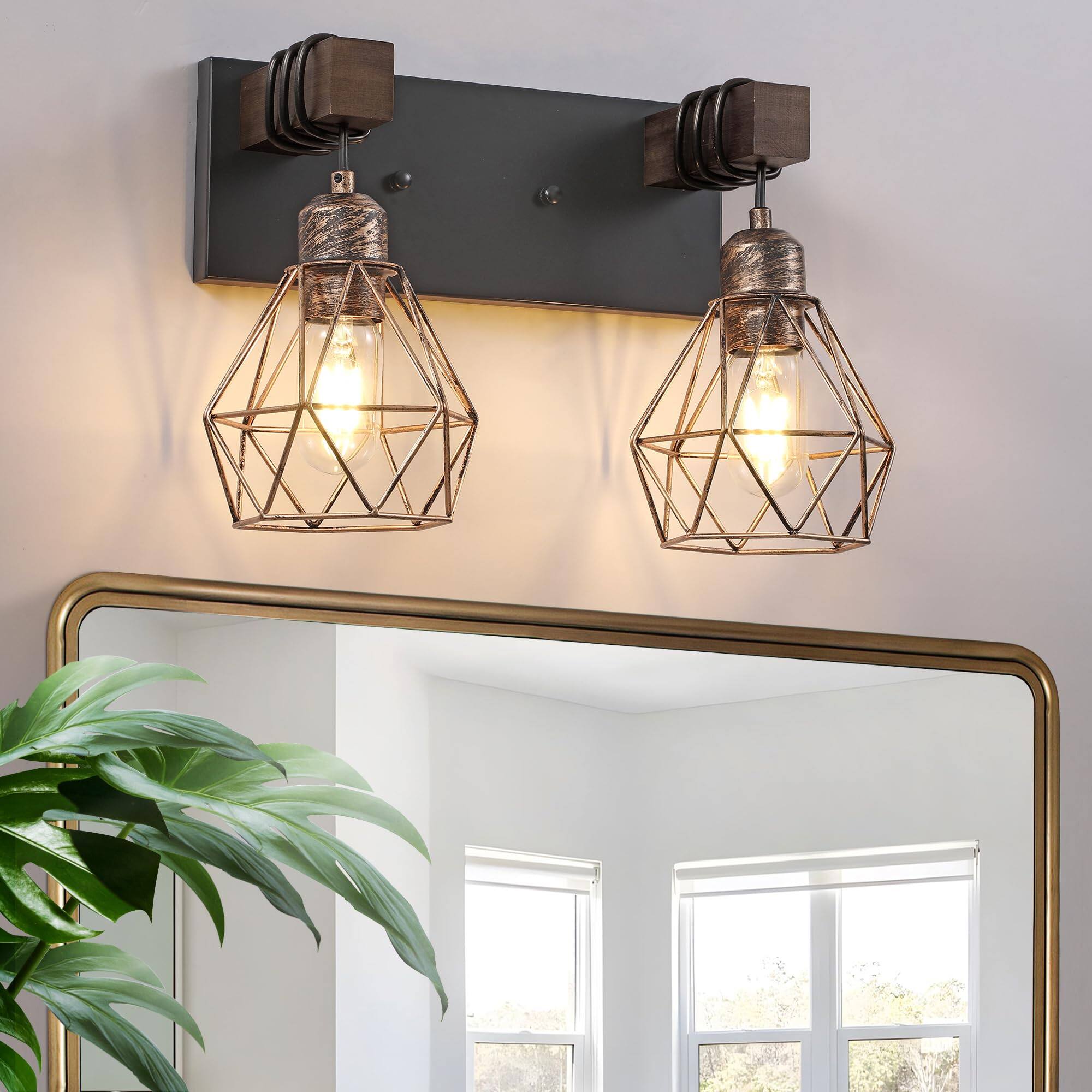 Dazzling Pops Farmhouse Bathroom Vanity Light Fixtures Wood Over Mirror ...