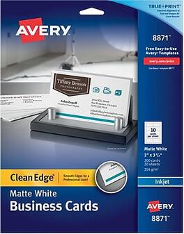 Avery - Clean Edge Business Cards, 2" x 3 1/2", Matte 200 Per Pack - White