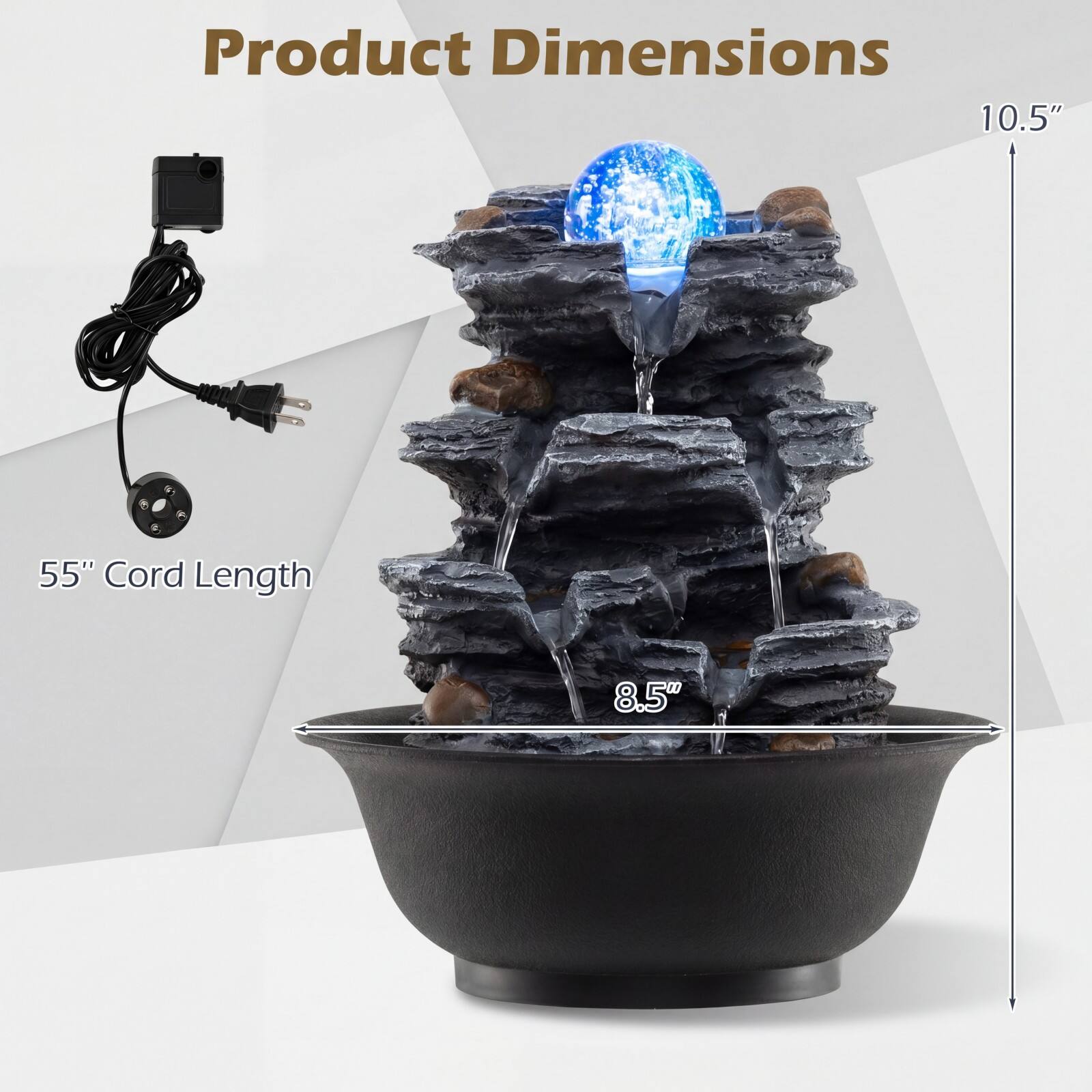 Product Dimensions  
10.5"  
55" Cord Length  
8.5"