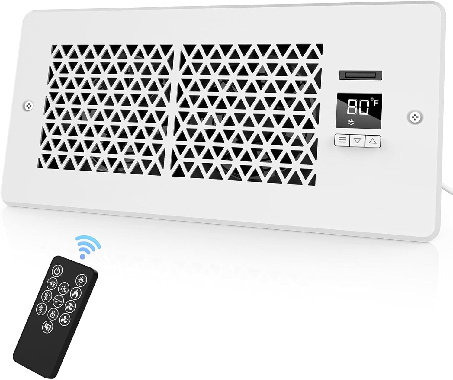 Nordic Hygge - Register Booster Fan for 4" x 10" Register Holes with Remote Control and Thermostat in White