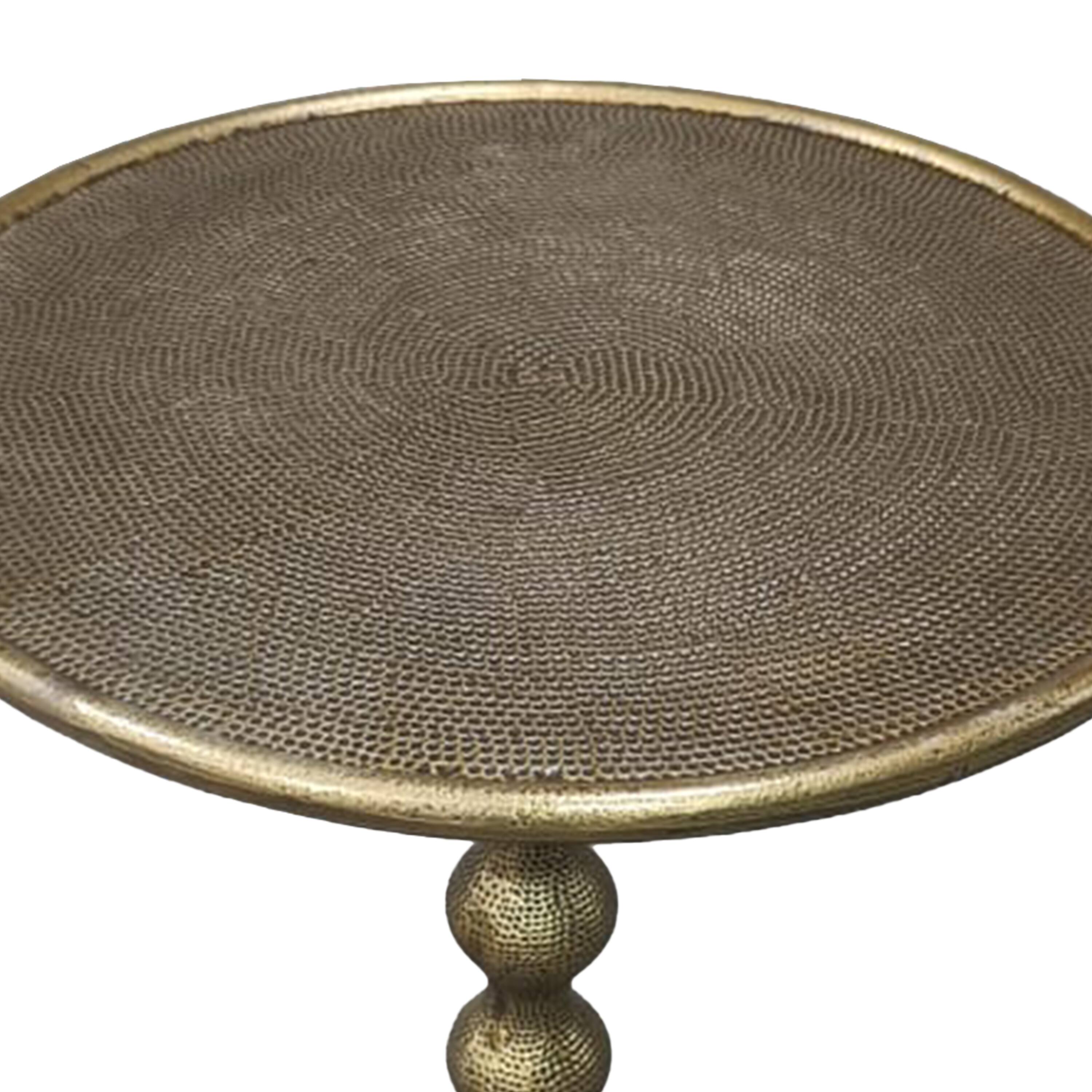 Alt View 2. Manhattan Lane - Shae 22 Inch Round Side End Table - Antique Brass Cast Aluminum with Hammered Texture For Small Places - Brass.