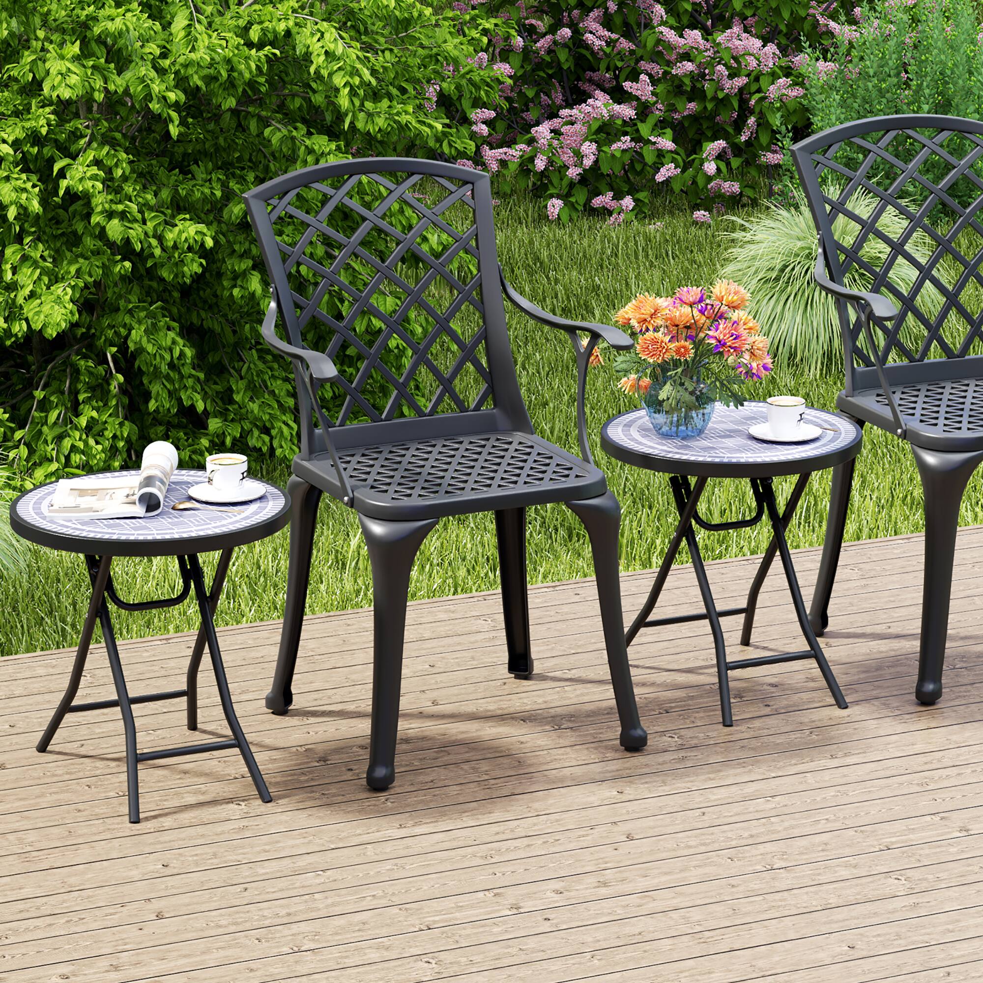 Alt View 7. Gymax - Gymax Round Folding Side Table 18 Inch Patio Coffee Table w/ Tempered Glass Tabletop Grey - Grey.