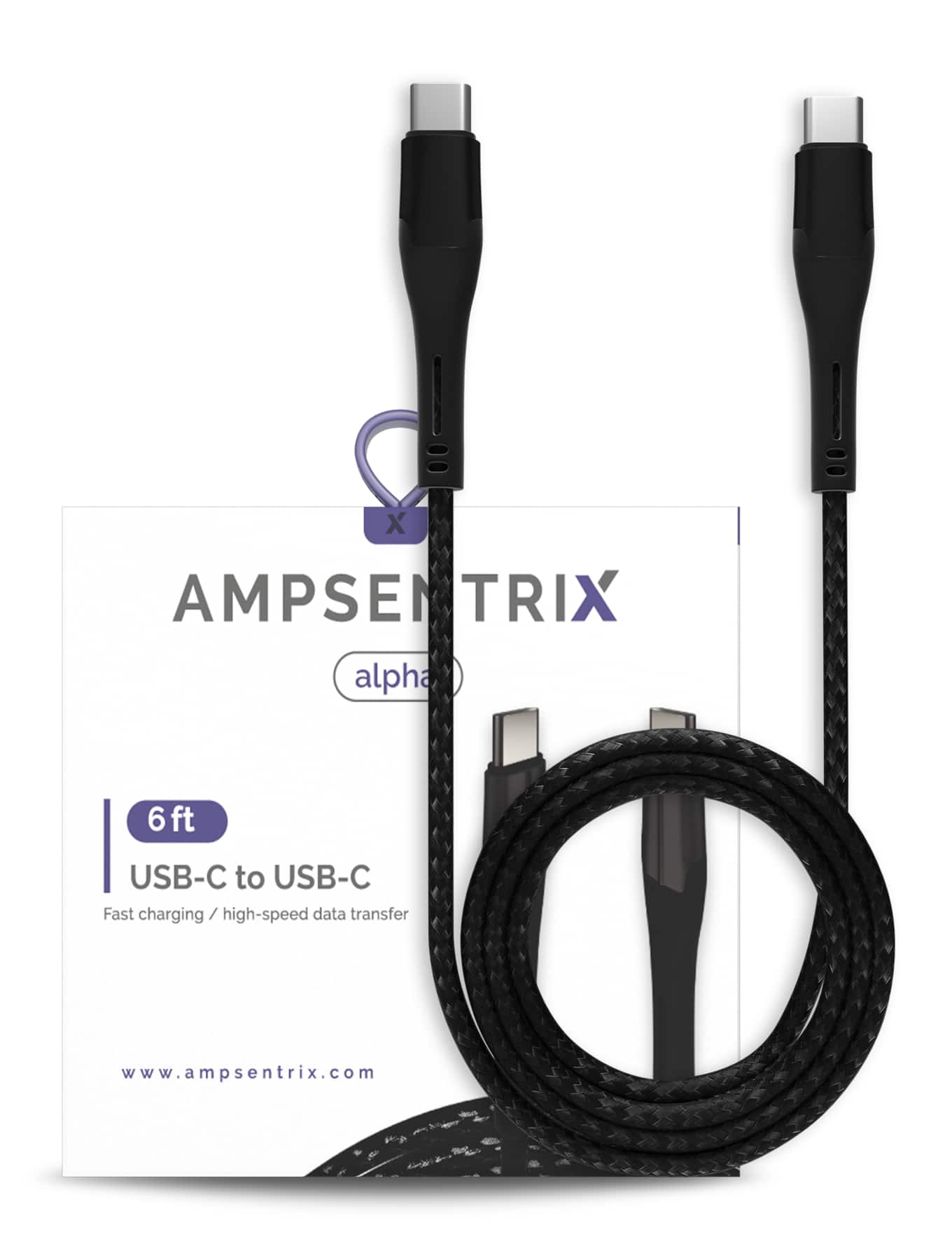 Ampsentrix - 6 FT USB Type C To USB Type C Cable (Alpha) - Black