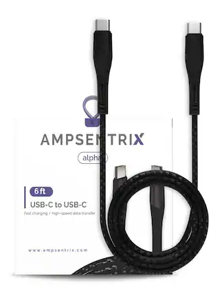 X AMPSENTRIX alpha 6 ft USB-C to USB-C Fast charging / high-speed data transfer www.ampsenrix.com