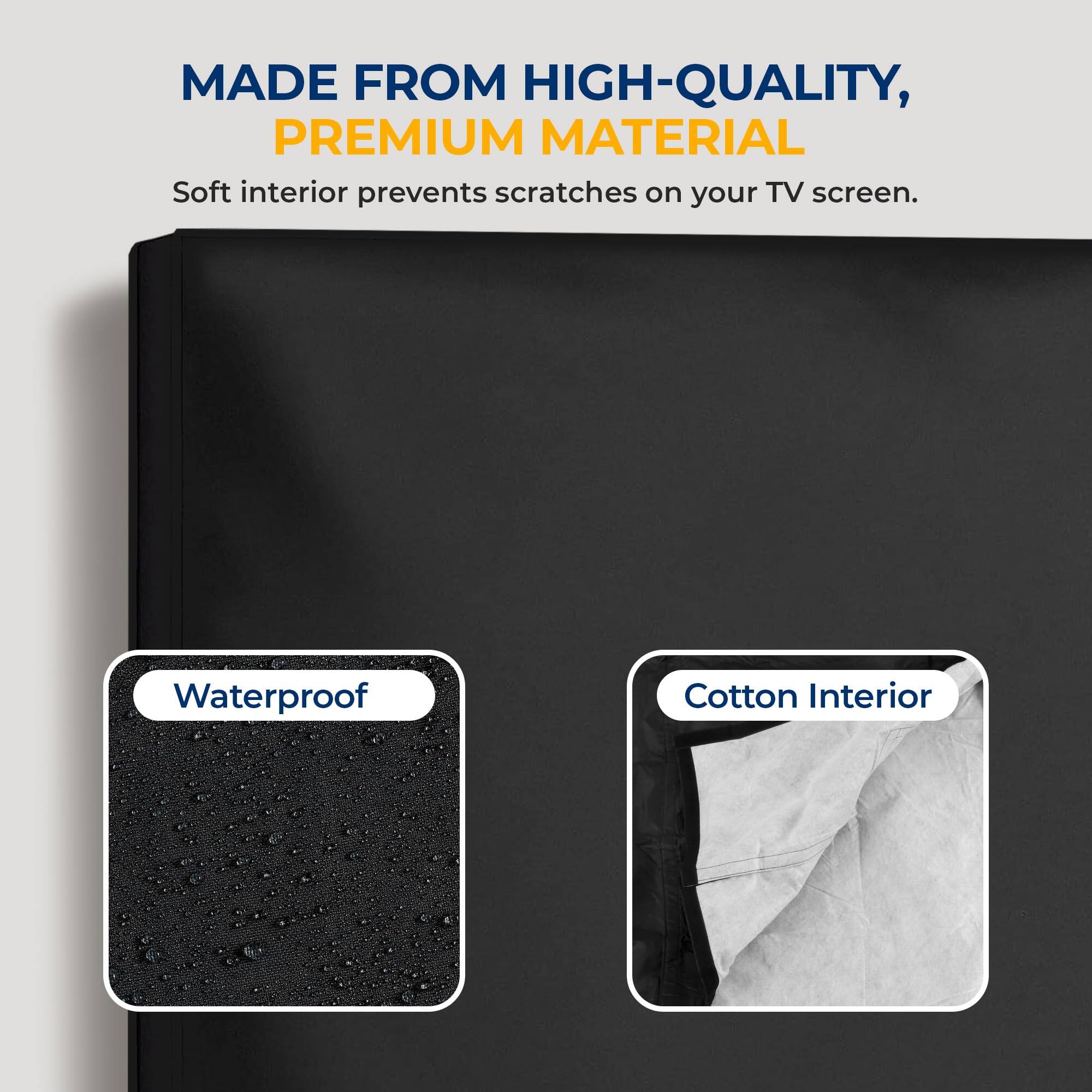 MADE FROM HIGH-QUALITY, PREMIUM MATERIAL

Soft interior prevents scratches on your TV screen.

Waterproof

Cotton Interior
