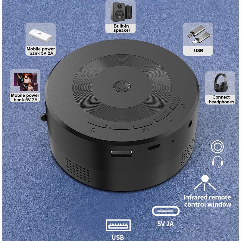 - Built-in speaker
- Mobile power bank 5V 2A
- USB
- Connect headphones
- Infrared remote control window
- 5V 2A
