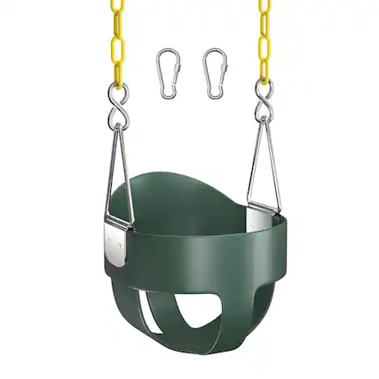 Front. AGPtek - High Back Full Bucket Toddler Swing Seat with Yellow Coated Swing Chains - Green.
