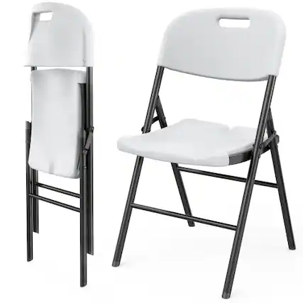 Front. Winado - 2PCS Portable Folding Chairs, Plastic Commercial Seats with Steel Frame for Indoor Outdoor Dining Party Wedding School - White.