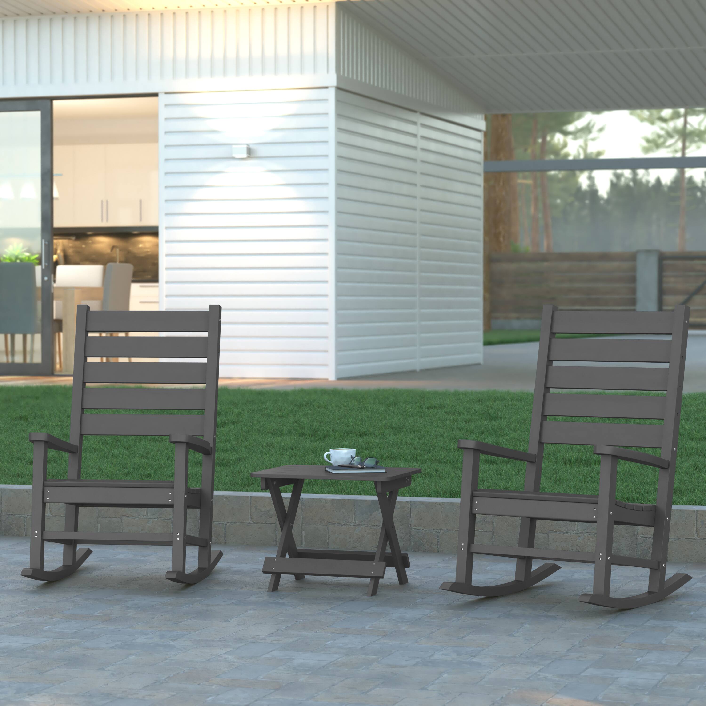 Alt View 4. Emma + Oliver - Haley Portable Folding HDPE Adirondack Side Table for Indoor/Outdoor Use - Gray.