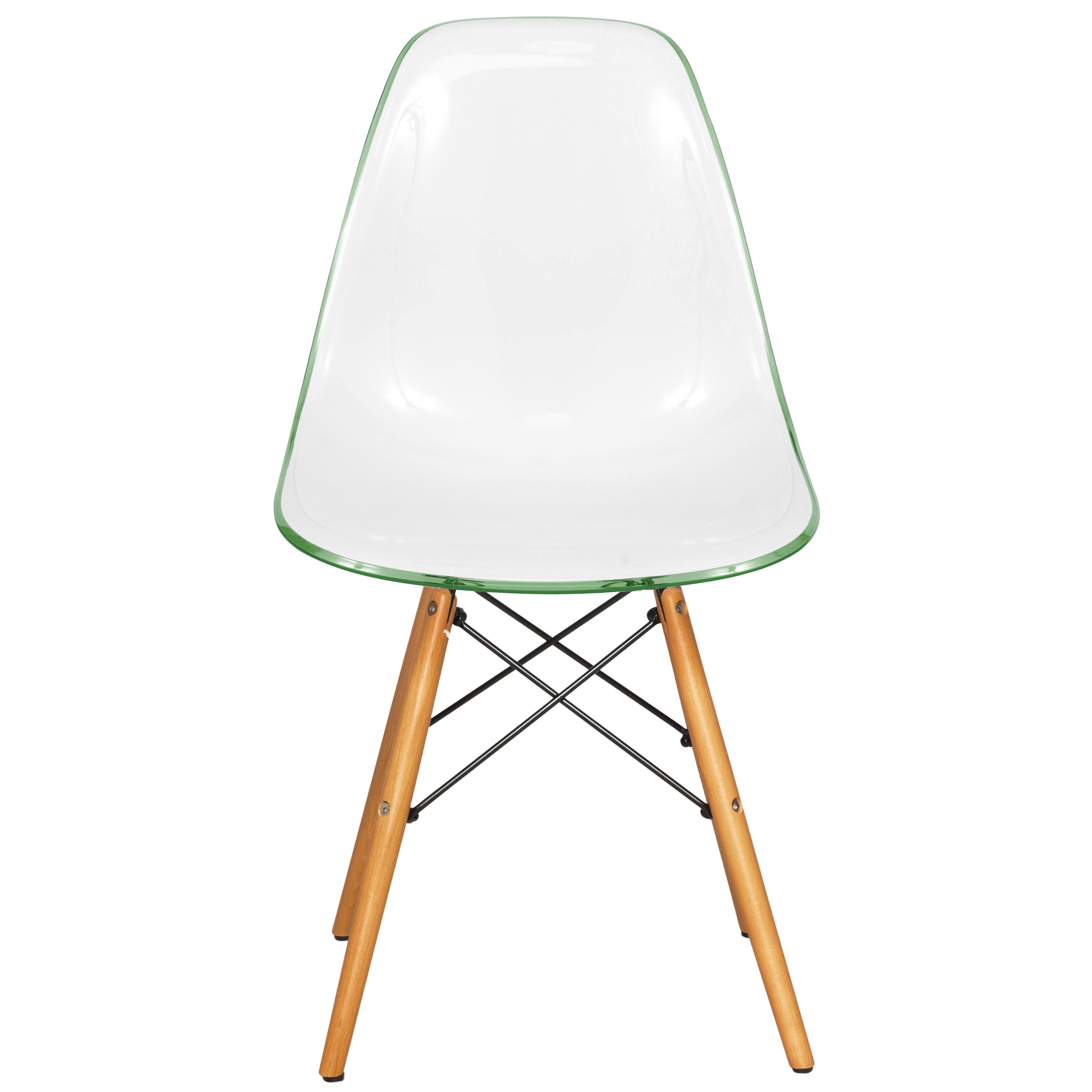 Left. LeisureMod - Dover 2-PCS Modern Dining Chair - Molded Plastic Accent Chair with Eiffel Base - White Green.