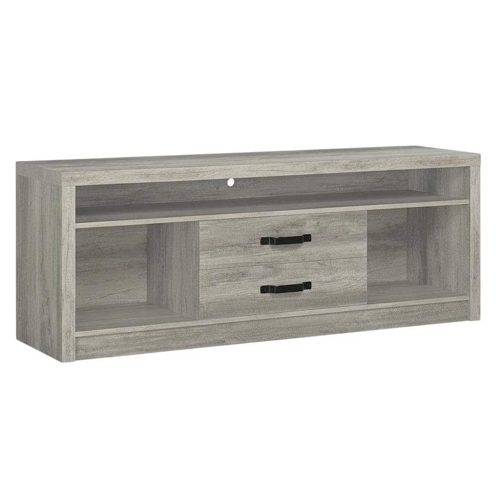 FurniFact - Engineered wood TV stand, two drawers in grey driftwood finish, transitional - Green price history on PriceWatchPro