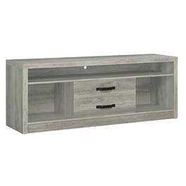 FurniFact - Engineered wood TV stand, two drawers in grey driftwood finish, transitional - Green
