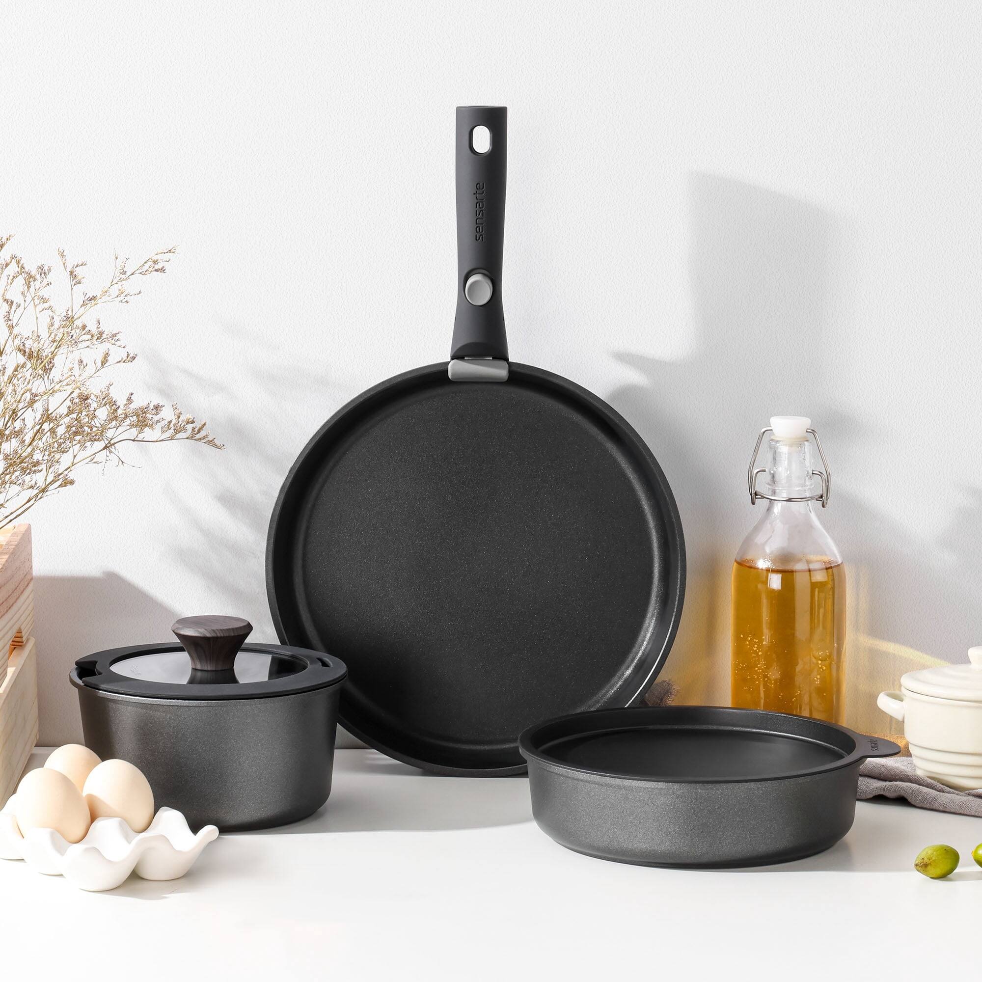 Alt View 10. SENSARTE - 8-Piece Nonstick Pots and Pans Set with Detachable Handle, Induction Compatible, Dishwasher/Oven Safe - black.