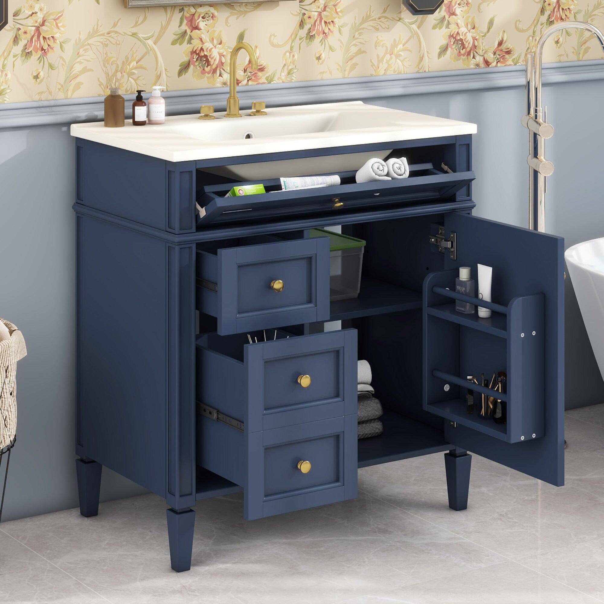 Alt View 5. Boyel Living - 30 Inch Bathroom Vanity with Sink Modern Storage Cabinet with 2 Drawers and Tip Out DrawerBlue - Blue.