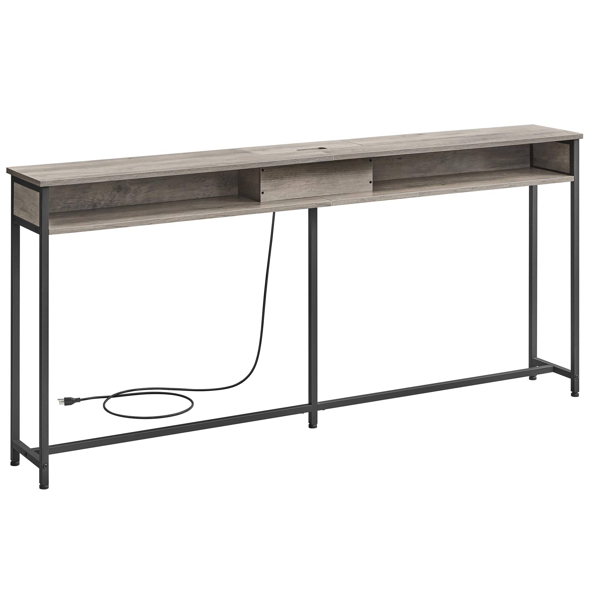 Left. Songmics Home - 70.9-Inch Console Table with Charging Station and Outlet Heather Greige and Ink Black - Greige.