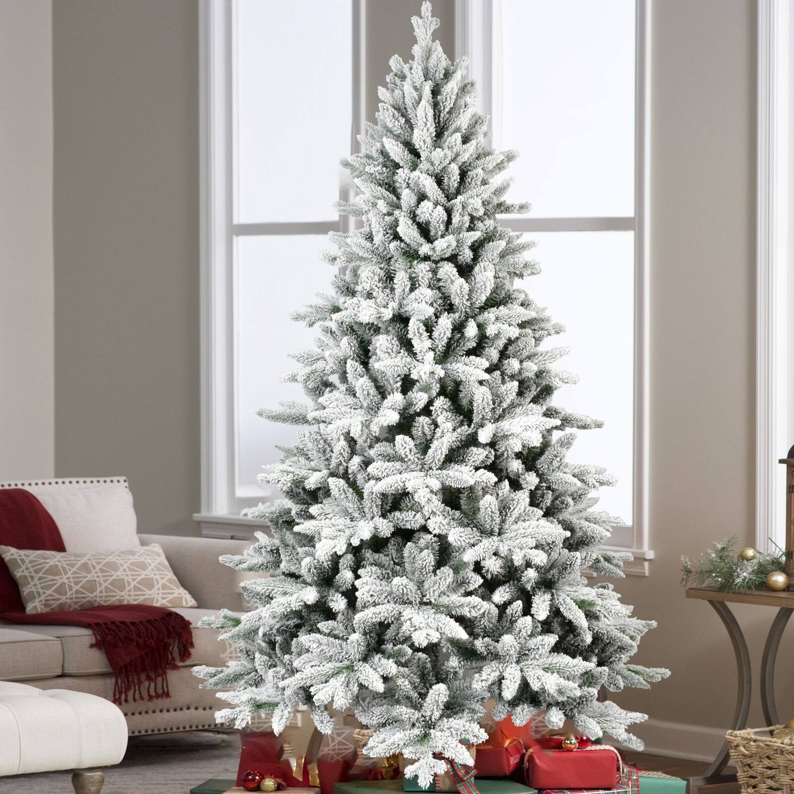 Alt View 5. BreeBe - 7ft Flocked Christmas Tree with 1514 Tips - White.