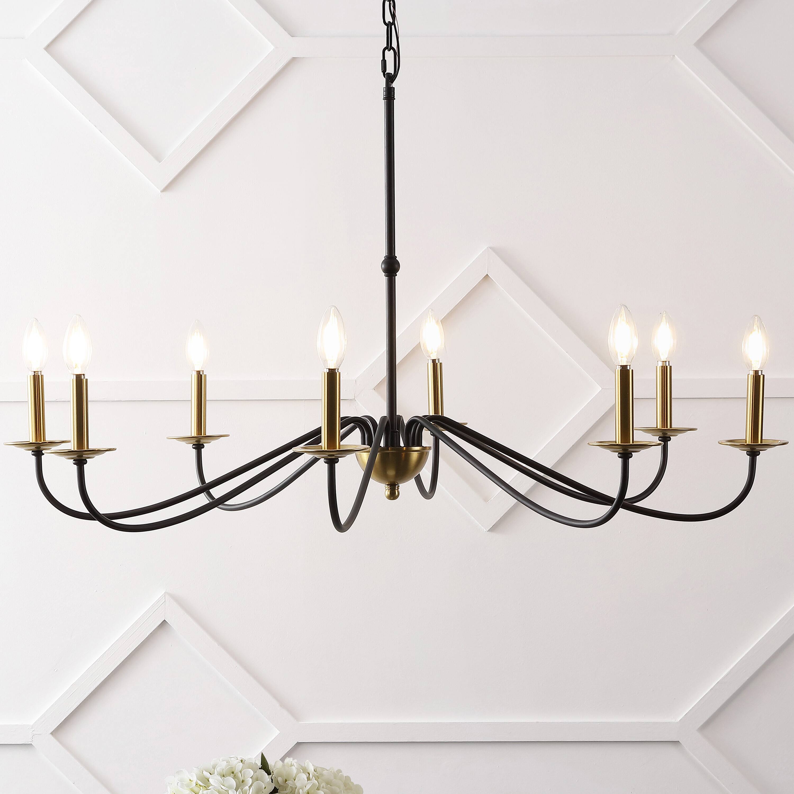 Alt View 1. Jonathan Y - Wicklow 40" 8-Light Bohemian Farmhouse Iron LED Chandelier, Brass Gold/Black - Brass Gold/Black.