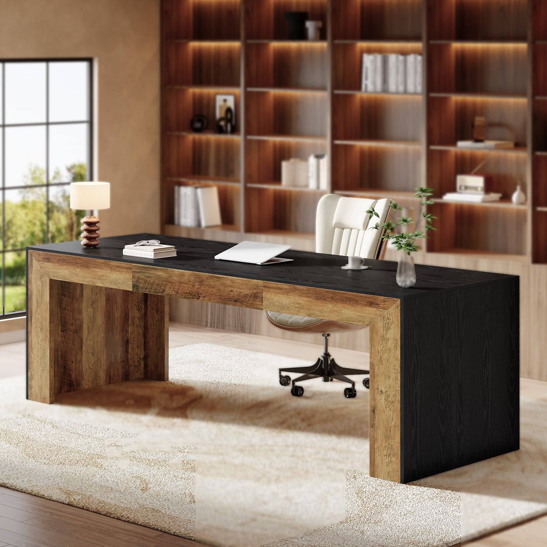 Alt View 1. Tribesigns - Office Executive Desk with Engineered Wood Construction, for Computer Work and Writing in Home Offices - Black.