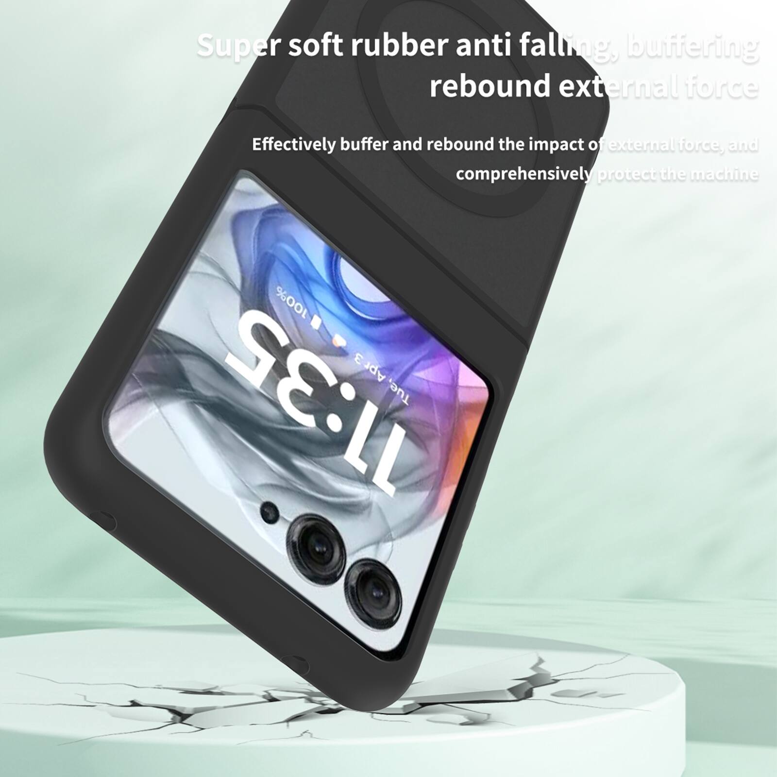 Super soft rubber anti falling, buffering rebound external force  
Effectively buffer and rebound the impact of external force, and comprehensively protect the machine  
100%  
3 Apr 11:35 Tue