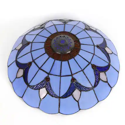 Front. Stock Preferred - 12" Tiffany Stained Glass Flush Mount Ceiling Light LED Chandelier Fixture - Blue.