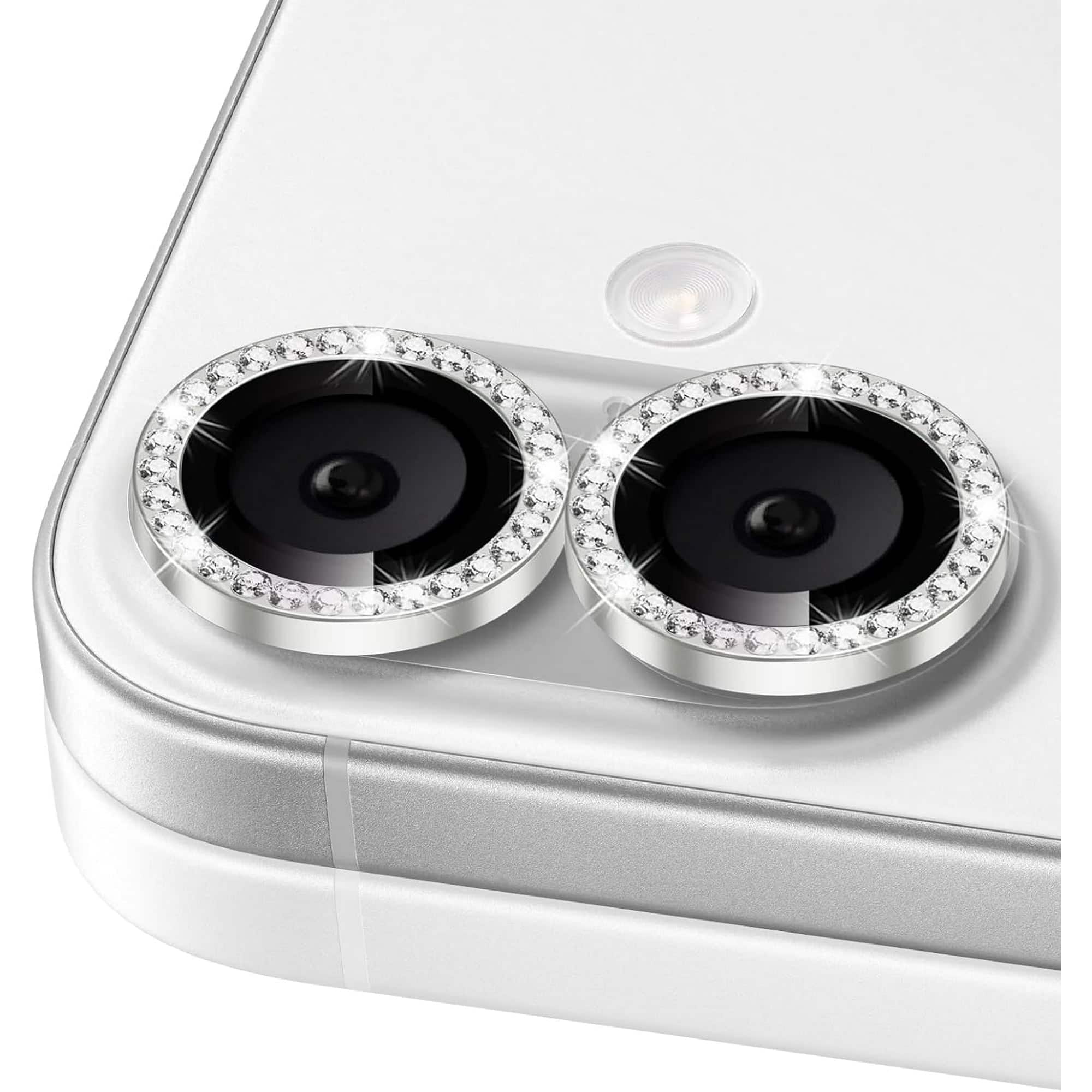 Entronix - Camera Lens Protector Compatible with iPhone 17 - Luxury Diamond Metal Cover - Silver