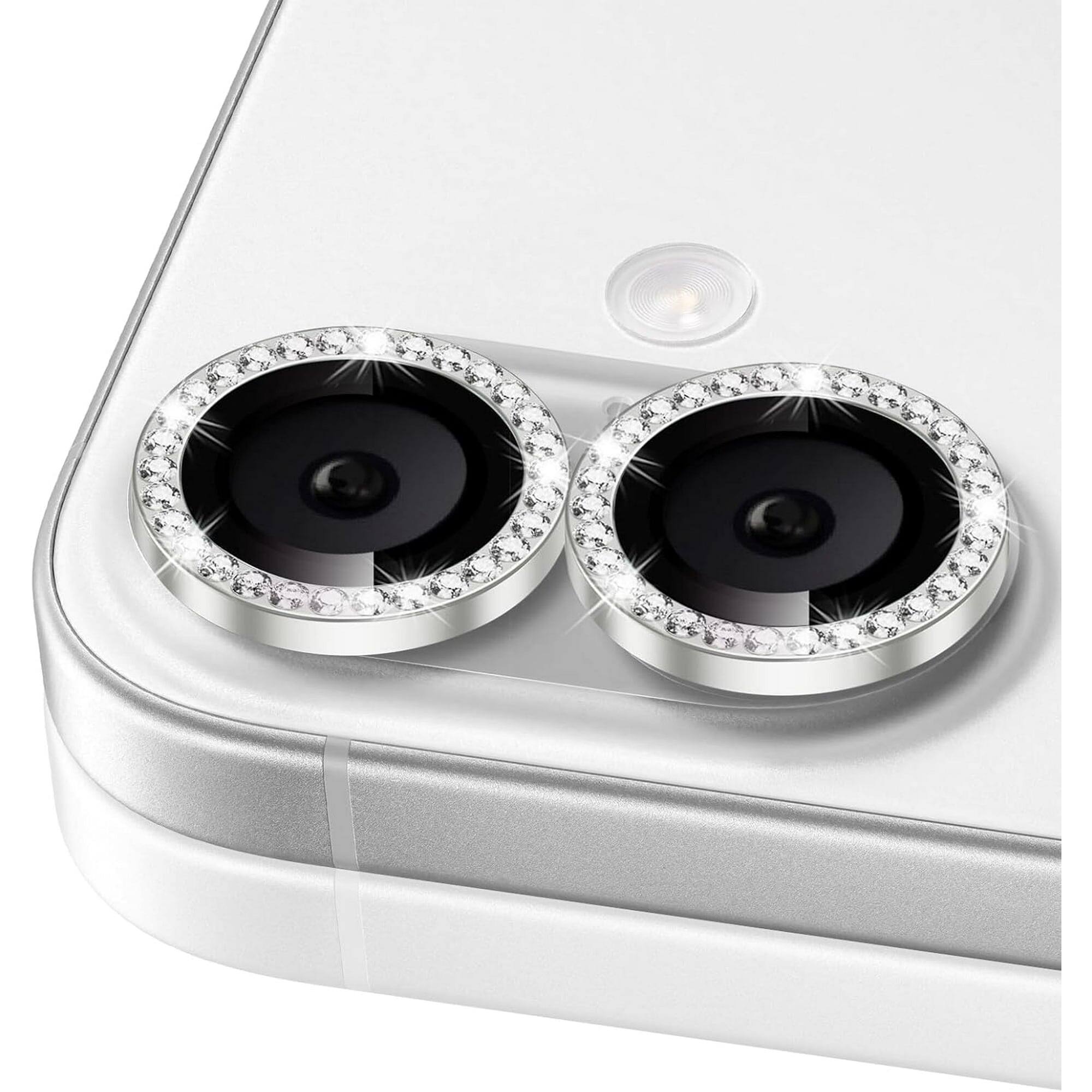 Entronix - Camera Lens Protector Compatible with iPhone 17 - Luxury Diamond Metal Cover - Silver