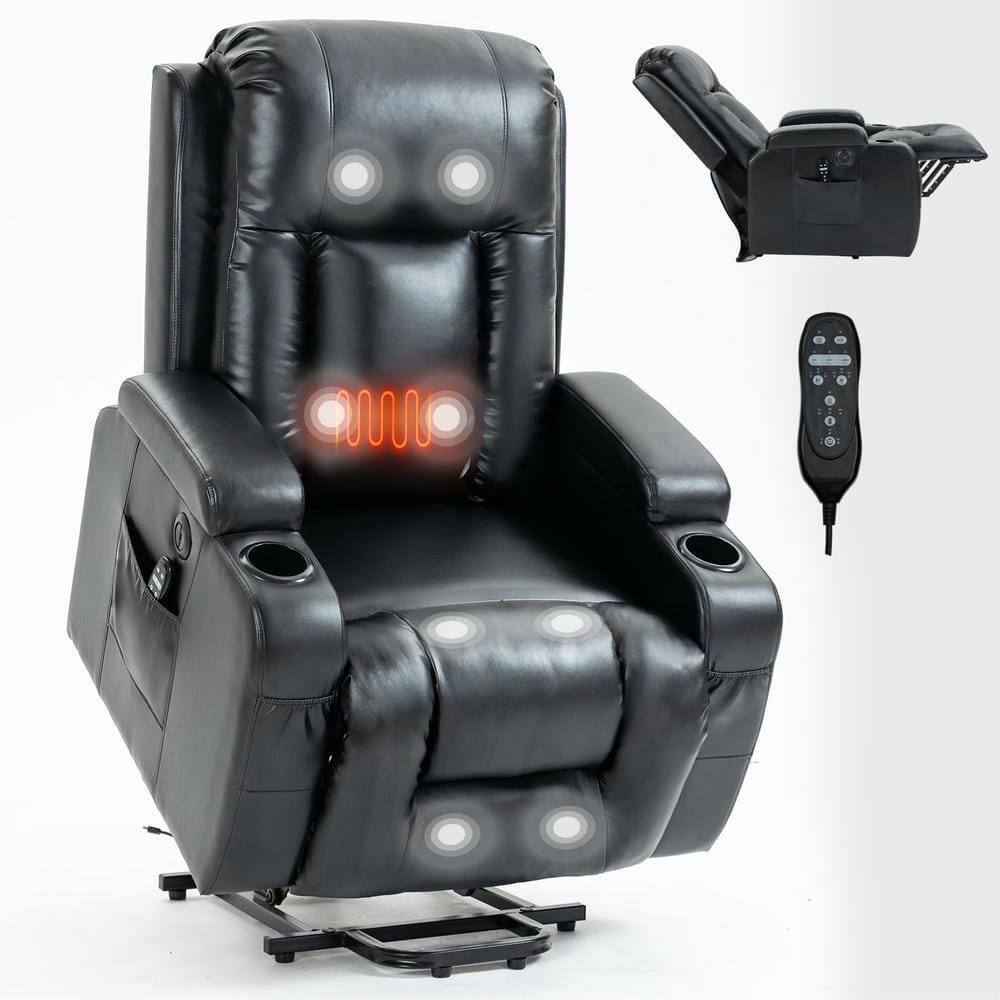 Alt View 7. Kadyn - Power Lift Recliner Chair, 8-Point Massage & Heat, 350lb Capacity, USB Port, Cup Holders, Black - Black.
