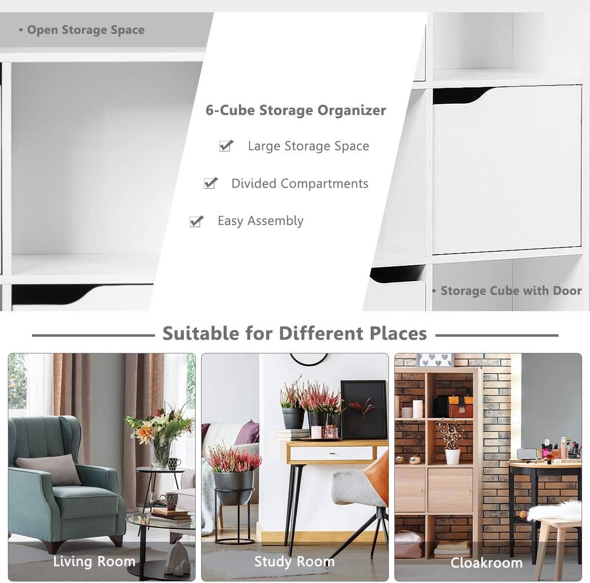 Open Storage Space 6-Cube Storage Organizer Large Storage Space Divided Compartments Easy Assembly Suitable for Different Places Living Room Study Room Cloakroom