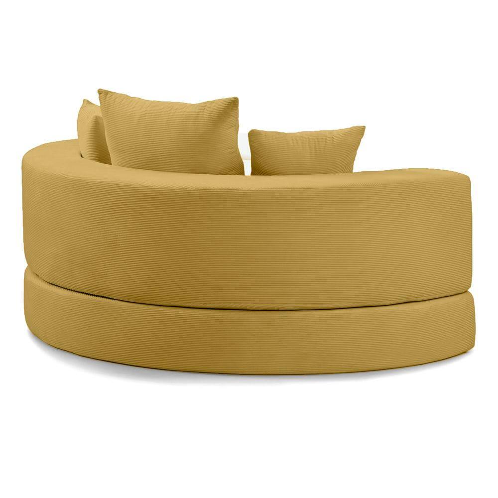 Alt View 2. Kadyn - Convertible Sofa Bed, Multi-Functional Circular Futon Floor Lounge Sofa, No Assembly Corduroy Fabric - Yellow.