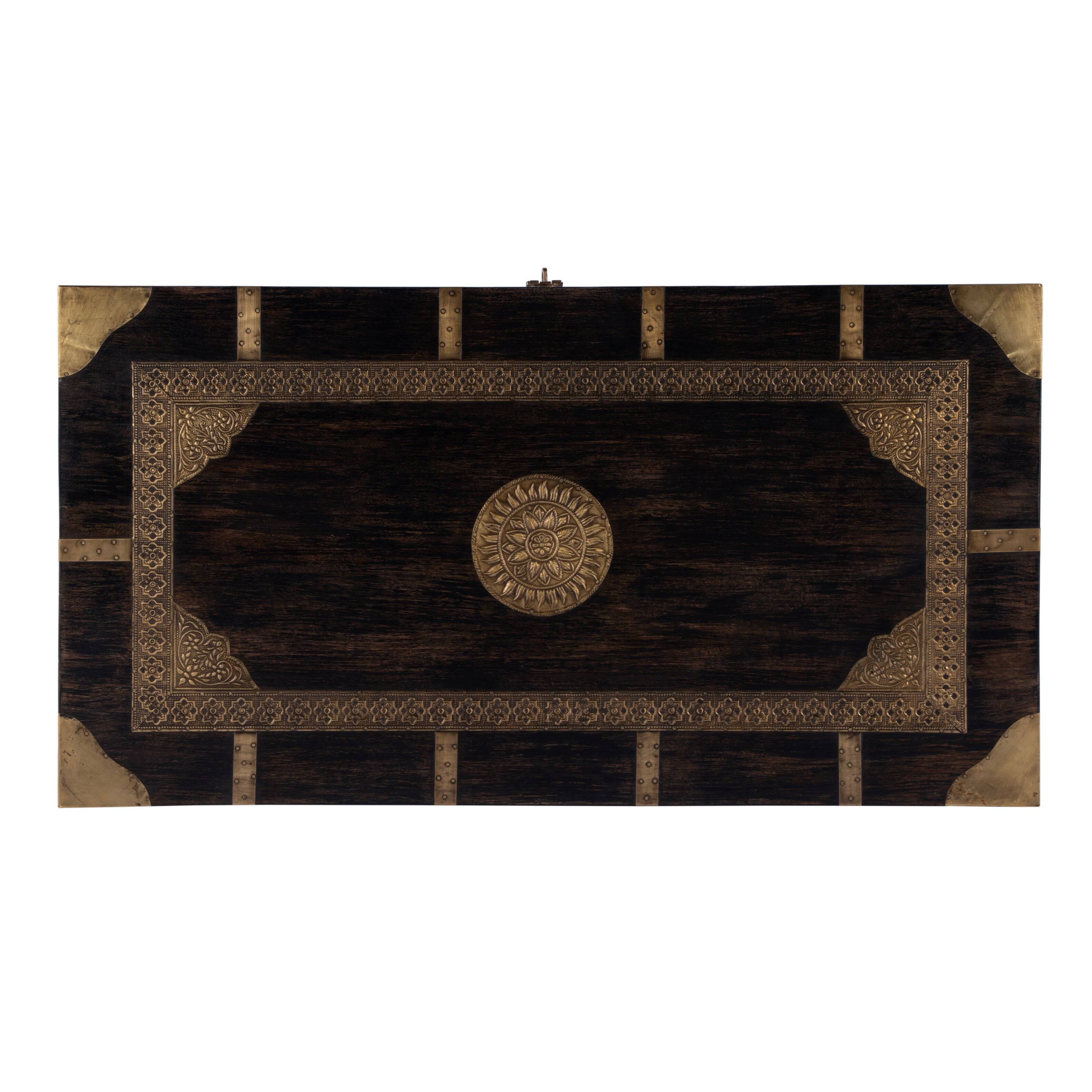 Alt View 9. Butler Specialty - Nador Hand-Painted Brass Inlay Storage Trunk Coffee Table - Brown.