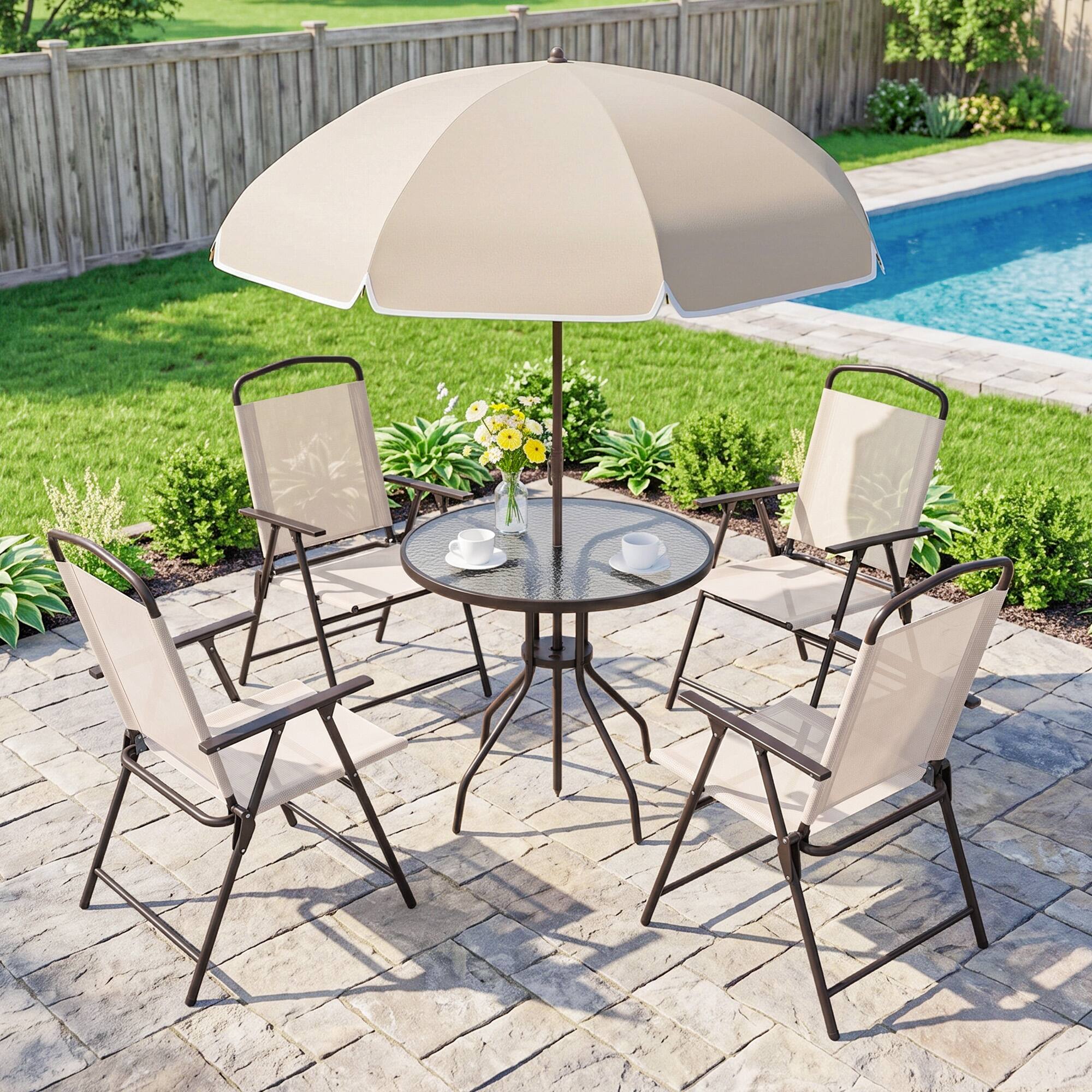 Alt View 8. Outsunny - Piece Patio Dining Set for 4 with Umbrella - Beige.