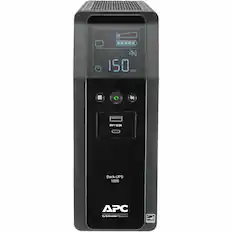 Front. APC - Back-UPS Pro, 1500VA/900W, Tower, 10 Outlets, LCD Display, USB-A + USB-C ports - Black.