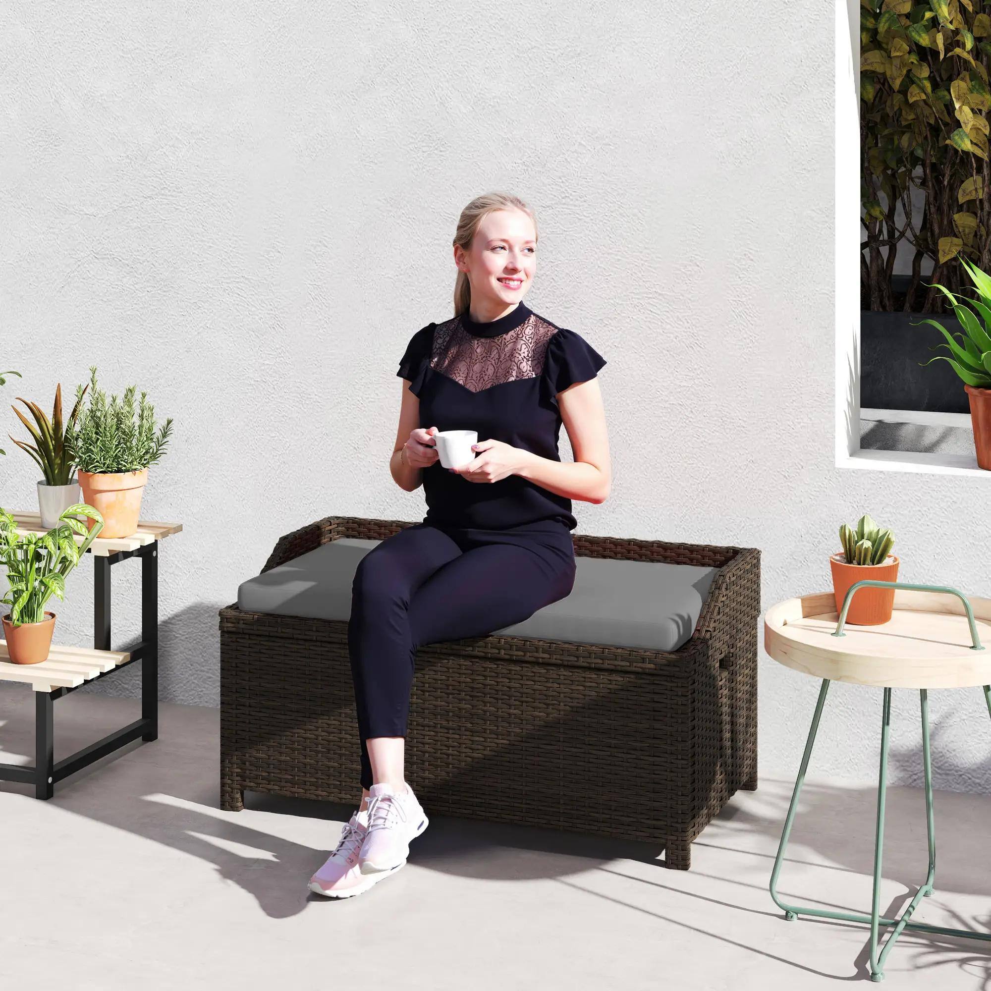 Alt View 7. Resenkos - Resenkos Wicker Bench with Storage & Cushion, Outdoor Seating, Storage Bench with Cushion for Patio Deck,Gray - Gray.