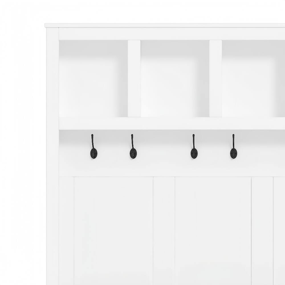 Alt View 7. Loheer - Loheer Farmhouse Wooden Hall Tree 4-in-1 Entryway Shoe Cabinet Walnut Storage Bench - White and Walnut.