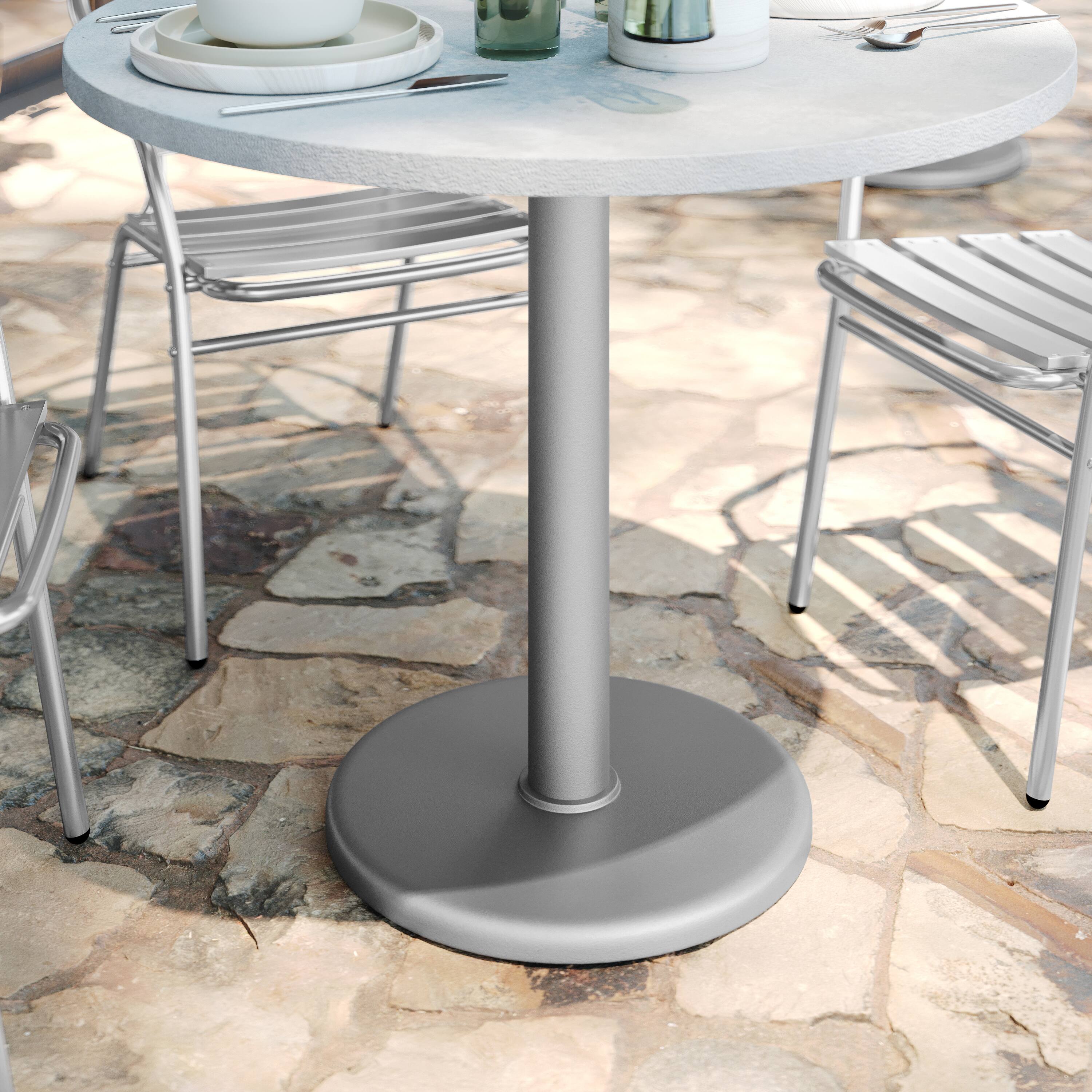 Angle. Flash Furniture - Beverly 18'' Round Restaurant Indoor/Outdoor Table Base with 3'' Dia. Table Height Column, Silver - Gray.