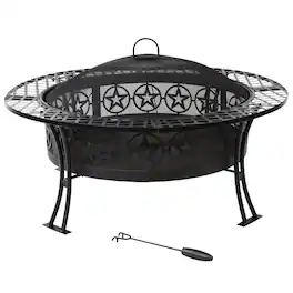 Sunnydaze - 40 in Four Star Steel Fire Pit with Spark Screen and Poker - Black