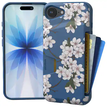 Front. Smartish - Smartish iPhone 17e/16e Wallet Case - Wallet Slayer Vol 1 - Slim Card Holder Cover - Very Cherry Blossom - Blue.