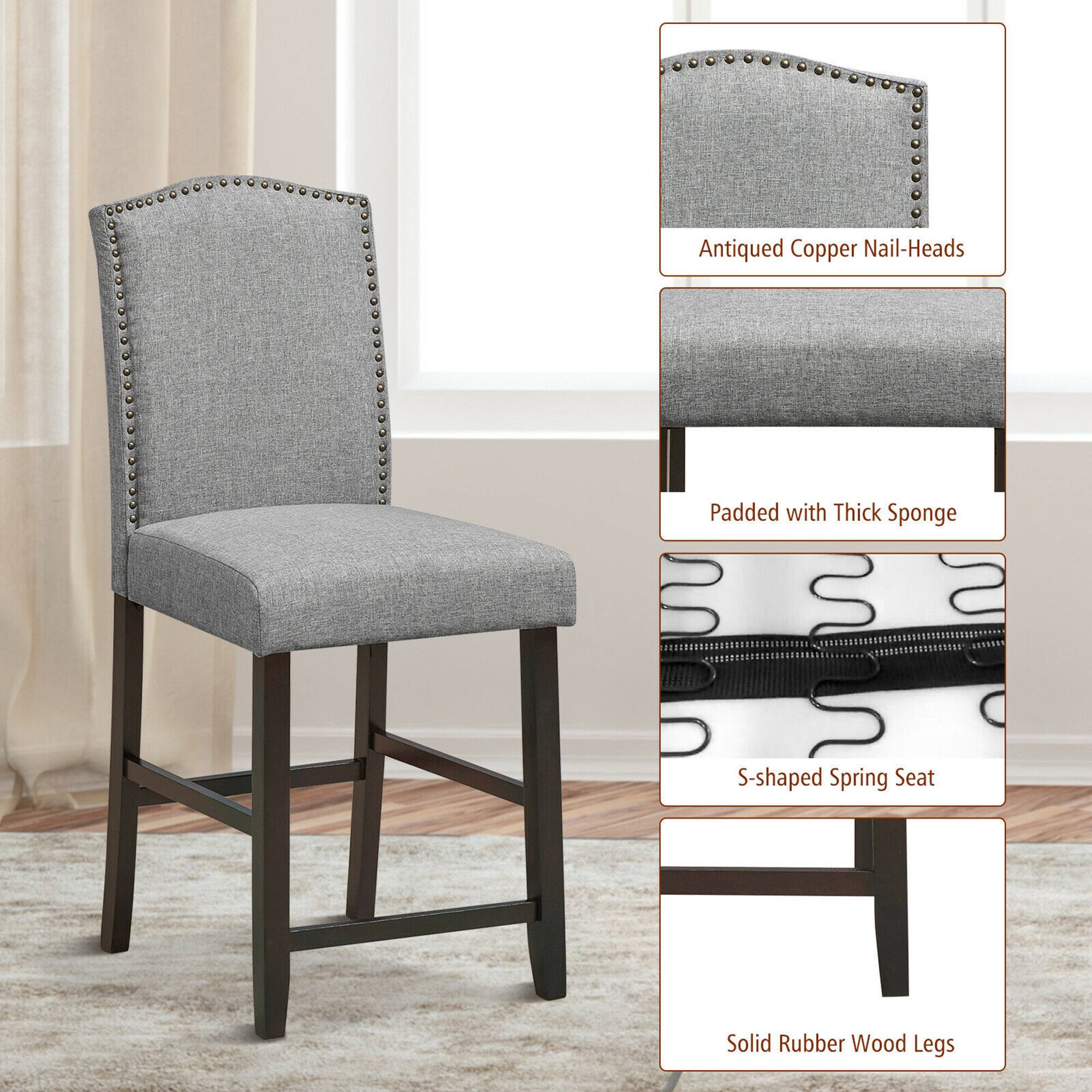 Antiqued Copper Nail-Heads, Padded with Thick Sponge, S-shaped Spring Seat, Solid Rubber Wood Legs