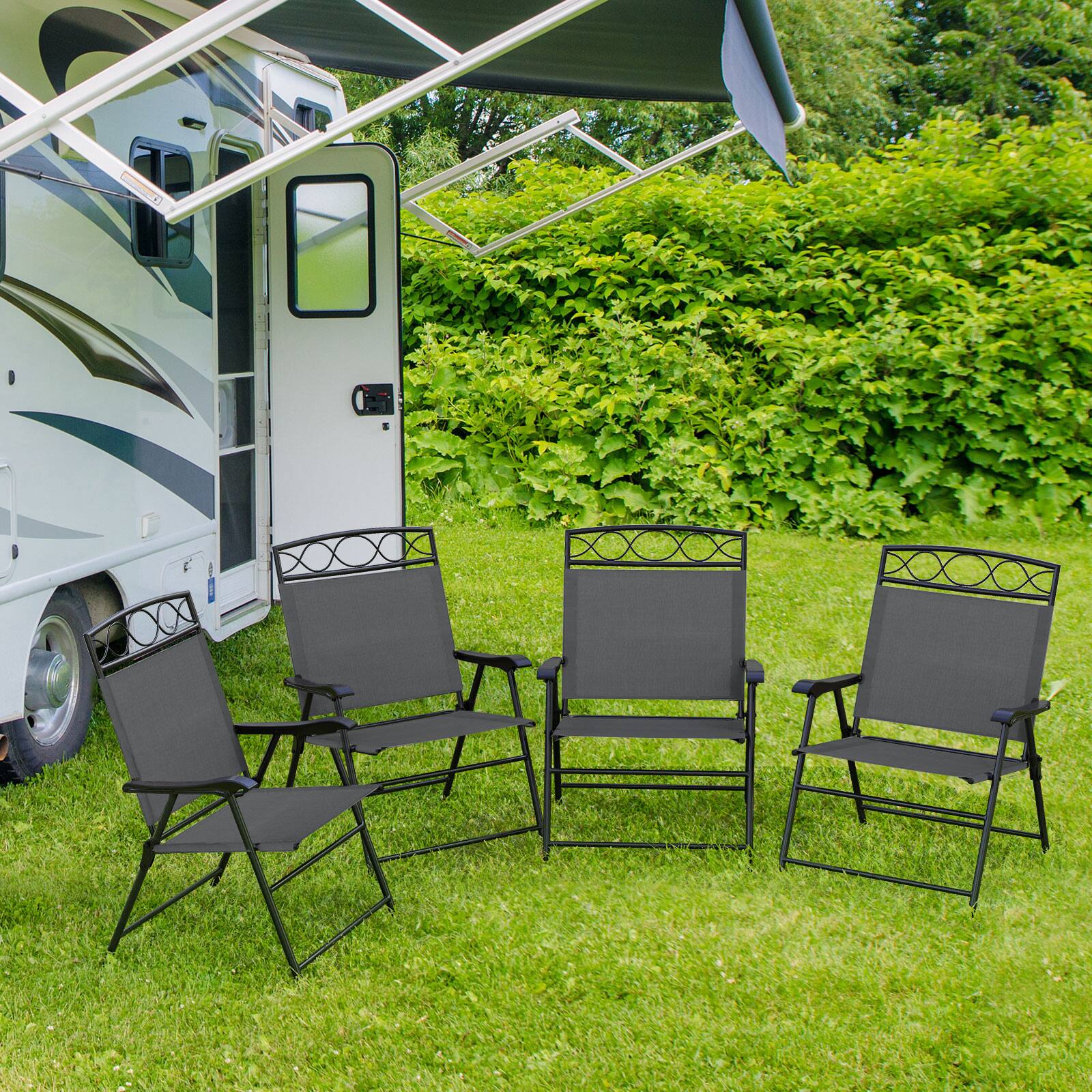 Alt View 1. Gymax - Gymax 4 Pack Patio Folding Chairs w/ Backrests & Armrests Metal Frame Outdoor Gray - Gray.